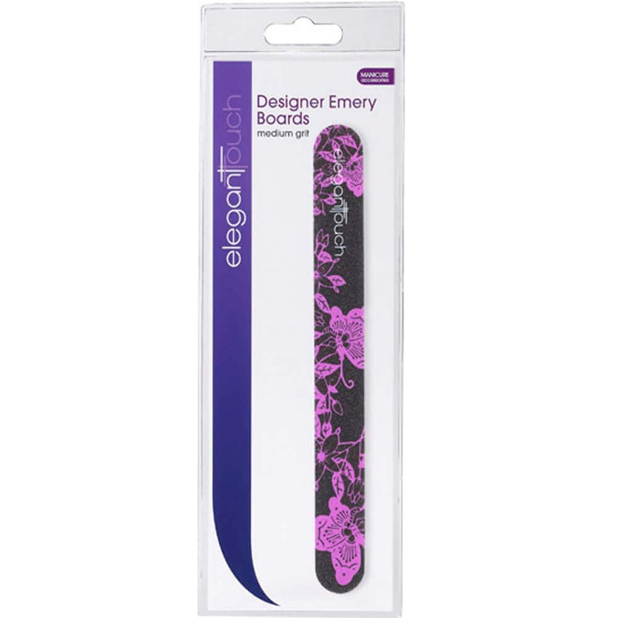 Designer Black Emery Board - Flower Pattern - Medium Grit (4030075)