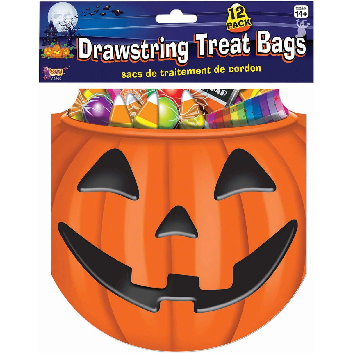 Halloween Fancy Dress Accessories - Pumpkin Drawstring Treat Bags (12 Pack)