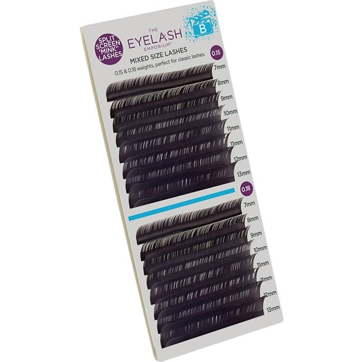 Split Screen Mink Lashes (Individual Lengths From 7mm (0.15) To 13mm (0.18) - B Curl (MXB1518)