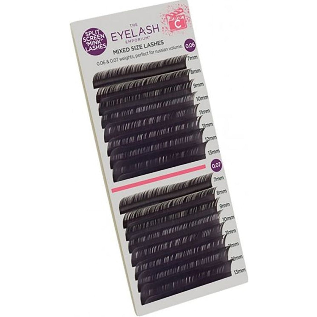Split Screen Mink Lashes (Individual Lengths From 7mm (0.06) To 13mm (0.07) - C Curl (MXC0607)