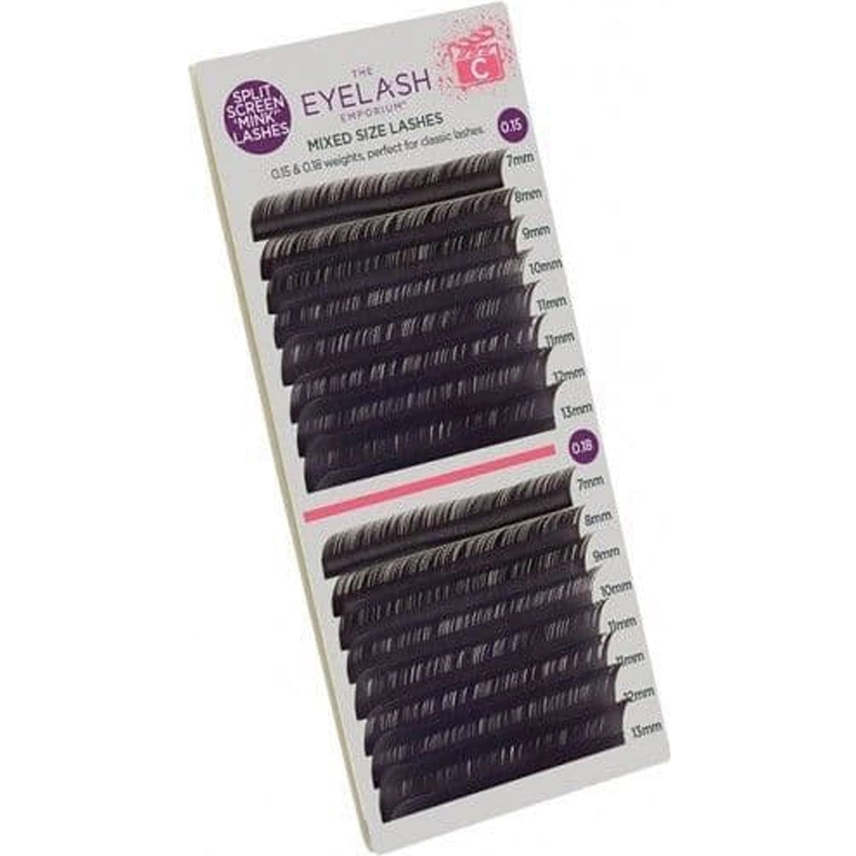 Split Screen Mink Lashes (Individual Lengths From 7mm (0.15) To 13mm (0.18) - C Curl (MXC1518)