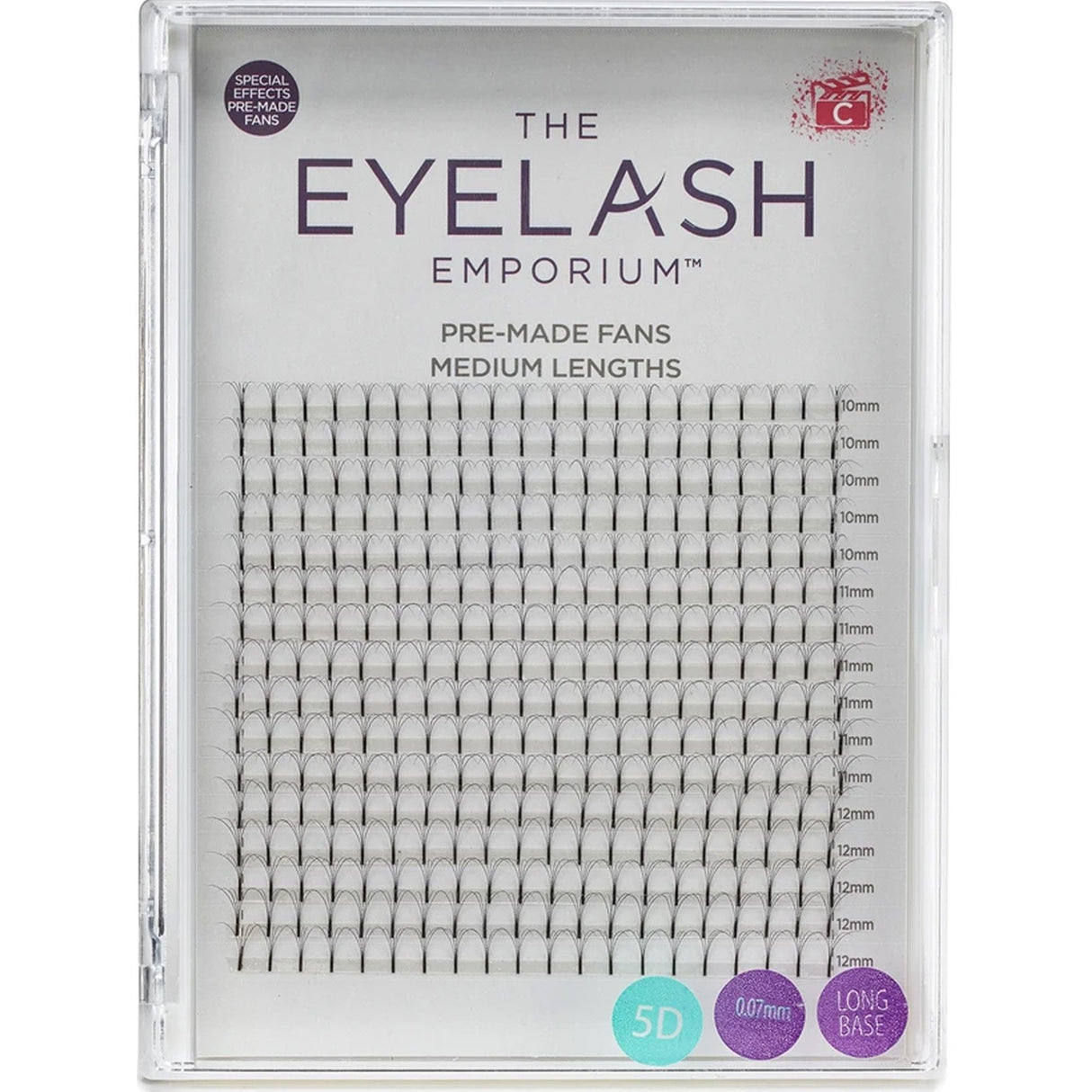 XL Tray - Pre Made Special Effect Fan Lashes (Individual Medium Lengths From 10mm To 12mm (0.07) - 5D & C Curl (PMFXL-5DLS-C-MED)