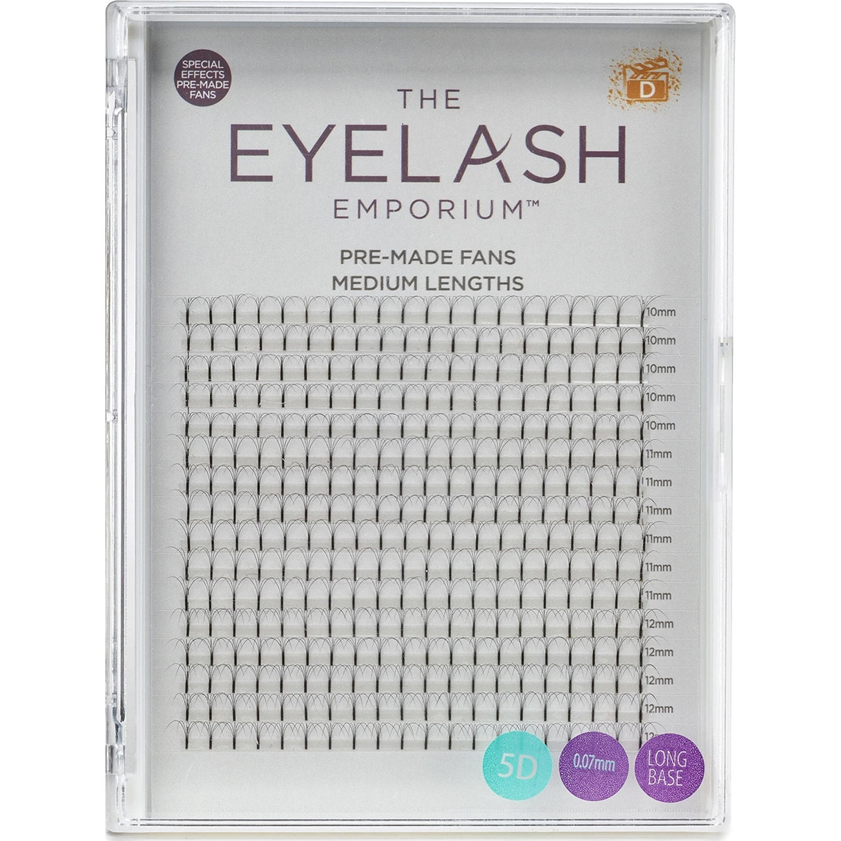 XL Tray - Pre Made Special Effect Fan Lashes (Individual Medium Lengths From 10mm To 12mm (0.07) - 5D & D Curl (PMFXL-5DSS/D-MED)