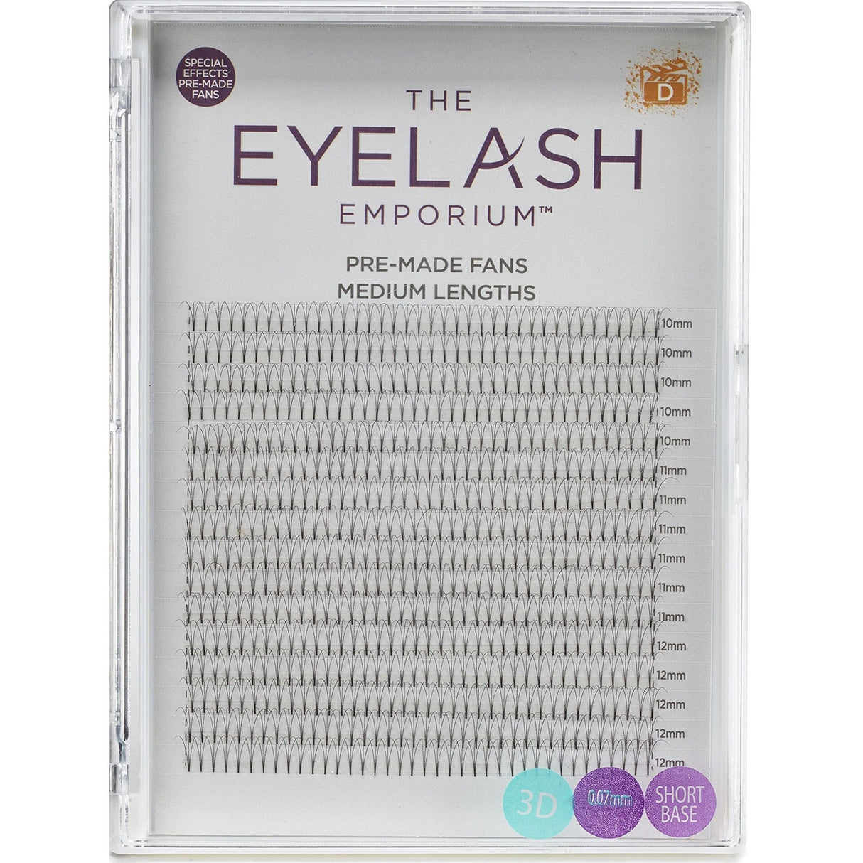 XL Tray - Pre Made Special Effect Fan Lashes (Individual Medium Lengths From 10mm To 12mm (0.07) - 3D & D Curl (PMFXL-3DSS-D-MED)