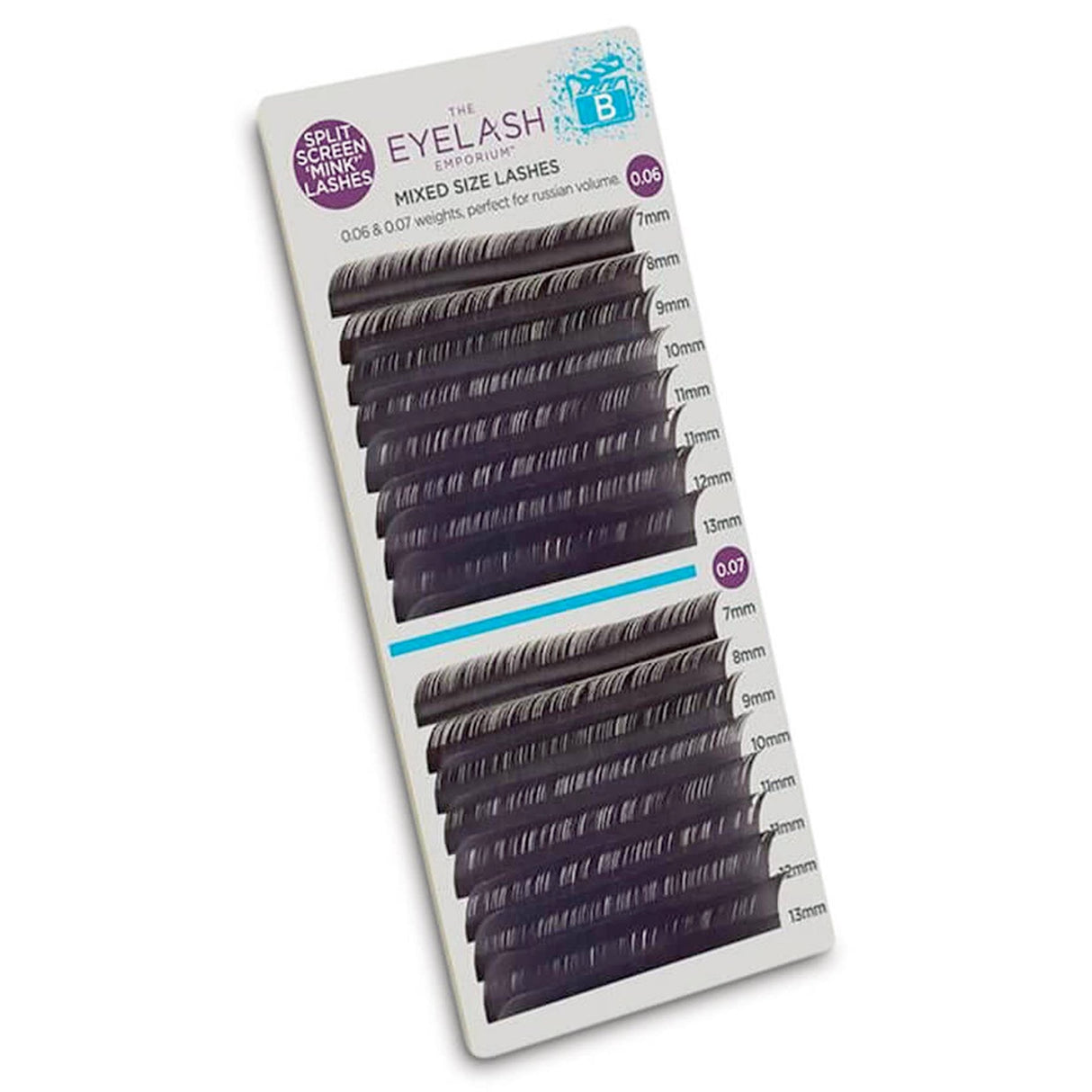 Split Screen Mink Lashes Individual Lengths 7mm (0.06) To 13mm (0.07) - B Curl (MXB0607)