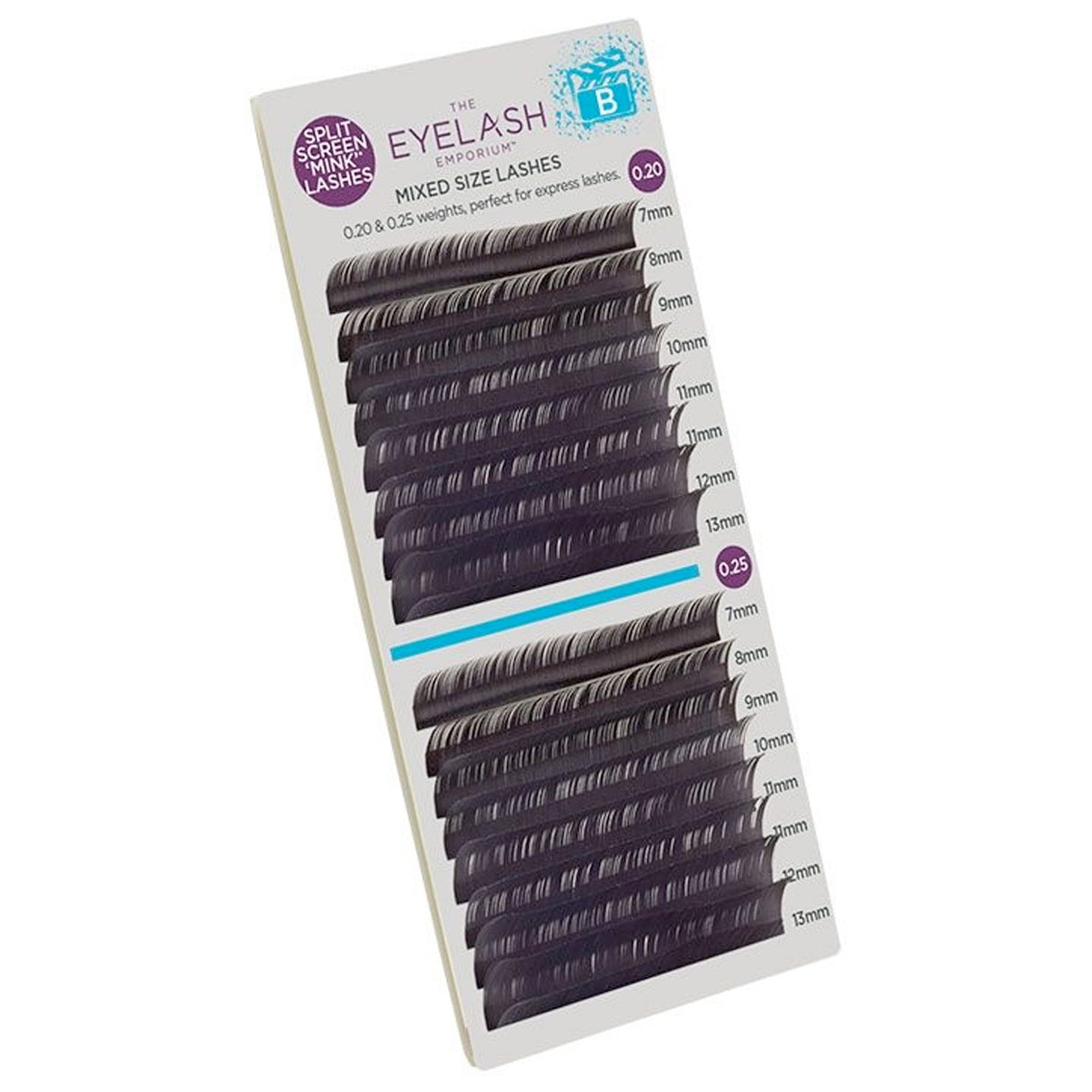 Split Screen Mink Lashes Individual Lengths 7mm (0.20) To 13mm (0.25) - B Curl (MXB2025)
