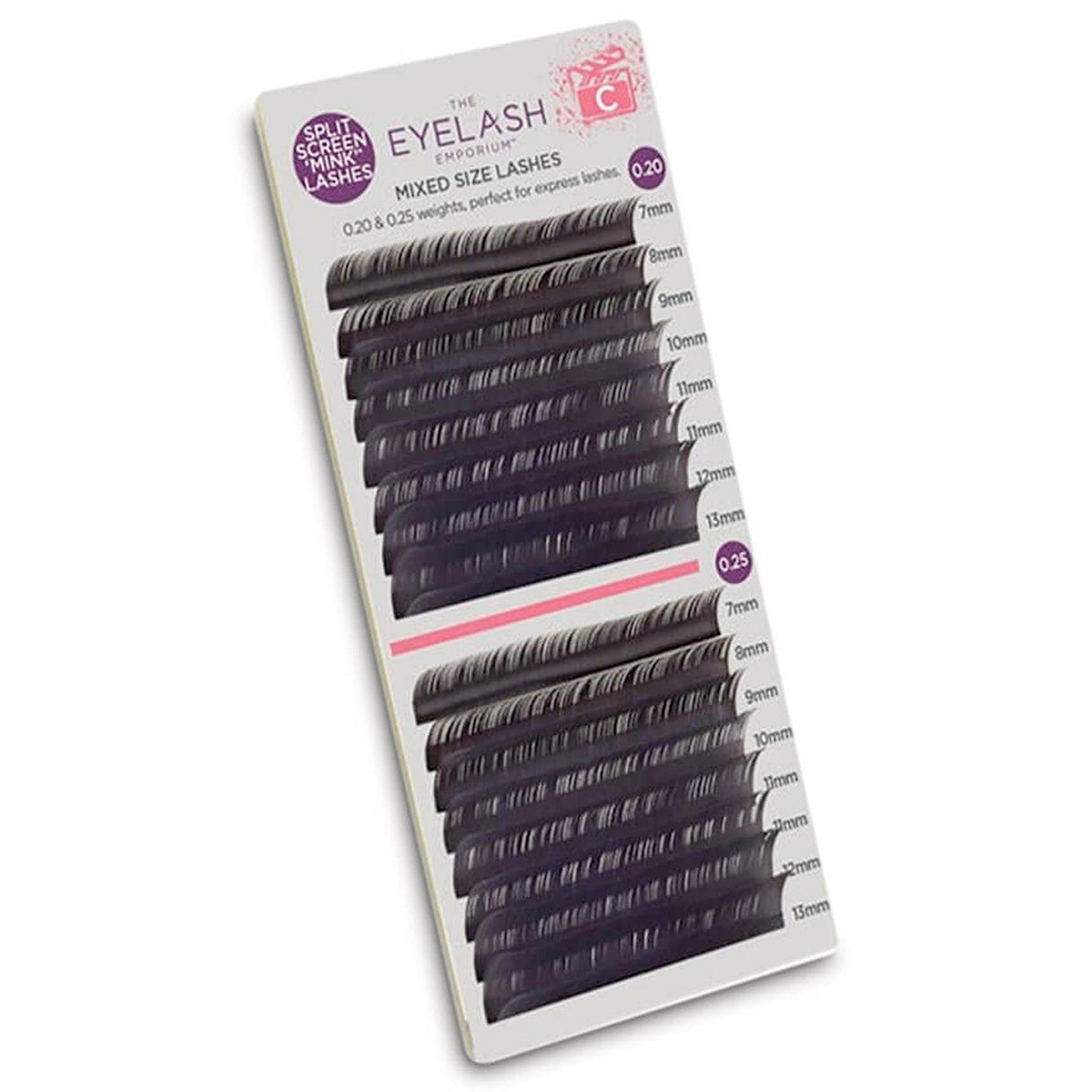 Split Screen Mink Lashes Individual Lengths 7mm (0.20) To 13mm (0.25) - C Curl (MXC2025)