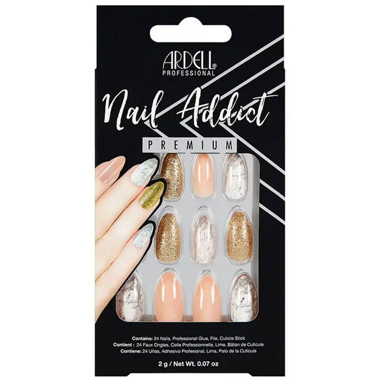 Nail Addict Premium False Nails - Pink Marble & Gold (24 Nails) (75884)