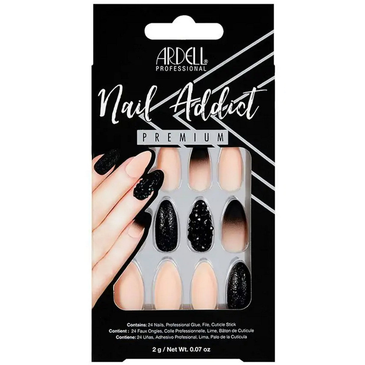 Nail Addict Premium False Nails - Black Stud & Pink Ombré (28 Nails) (75886)