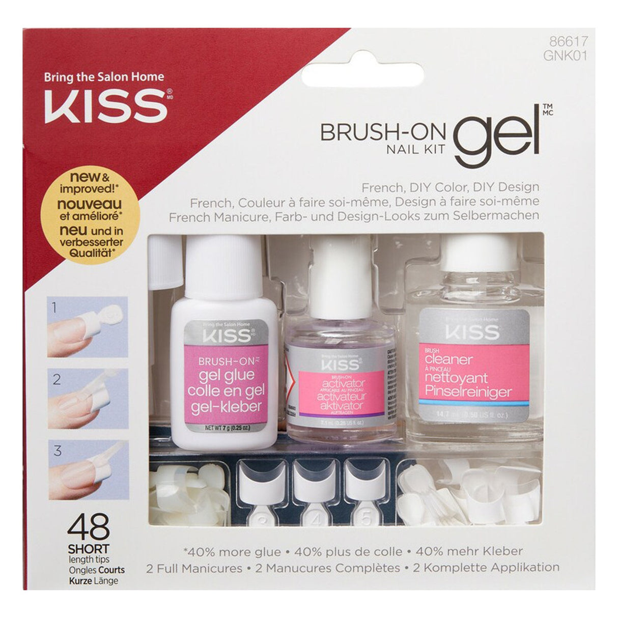 Brush-On Gel Nail Glue & Nail Tips Kit (1 x 5g, 1 x 14.7ml, 1 x 7.1ml)