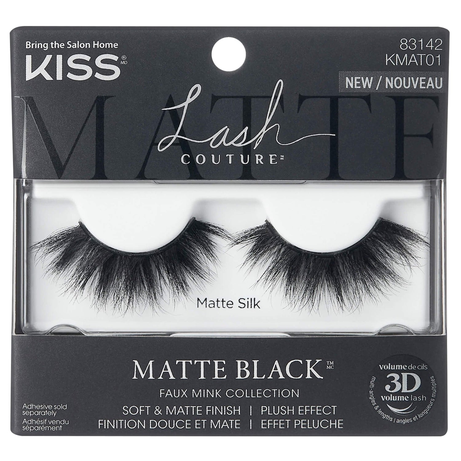 Lash Couture - Matte Black 3D Faux Mink False Eyelashes - Matte Silk (Adhesive Included 1g)