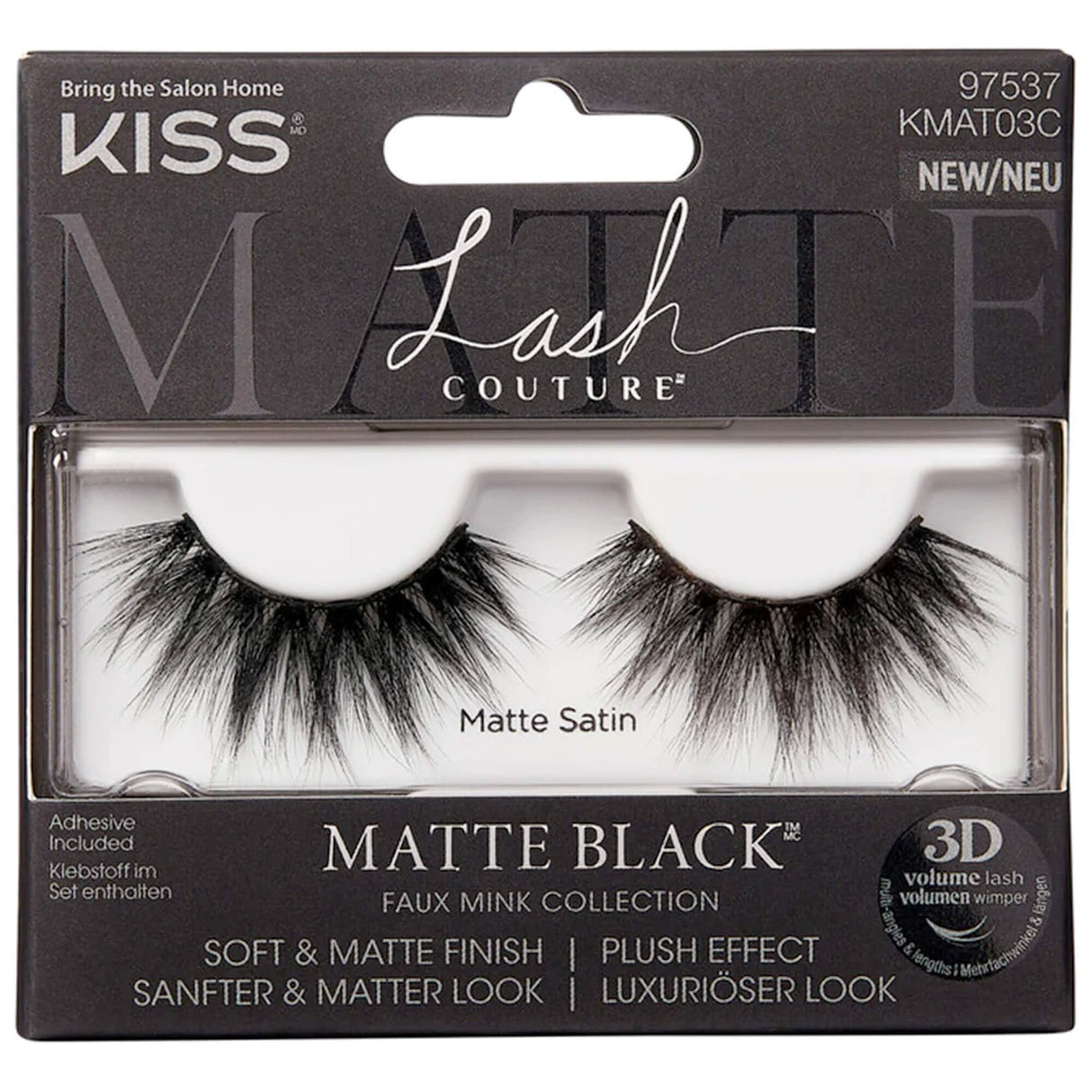 Lash Couture - Matte Black 3D Faux Mink False Eyelashes - Matte Satin (Adhesive Included 1g)