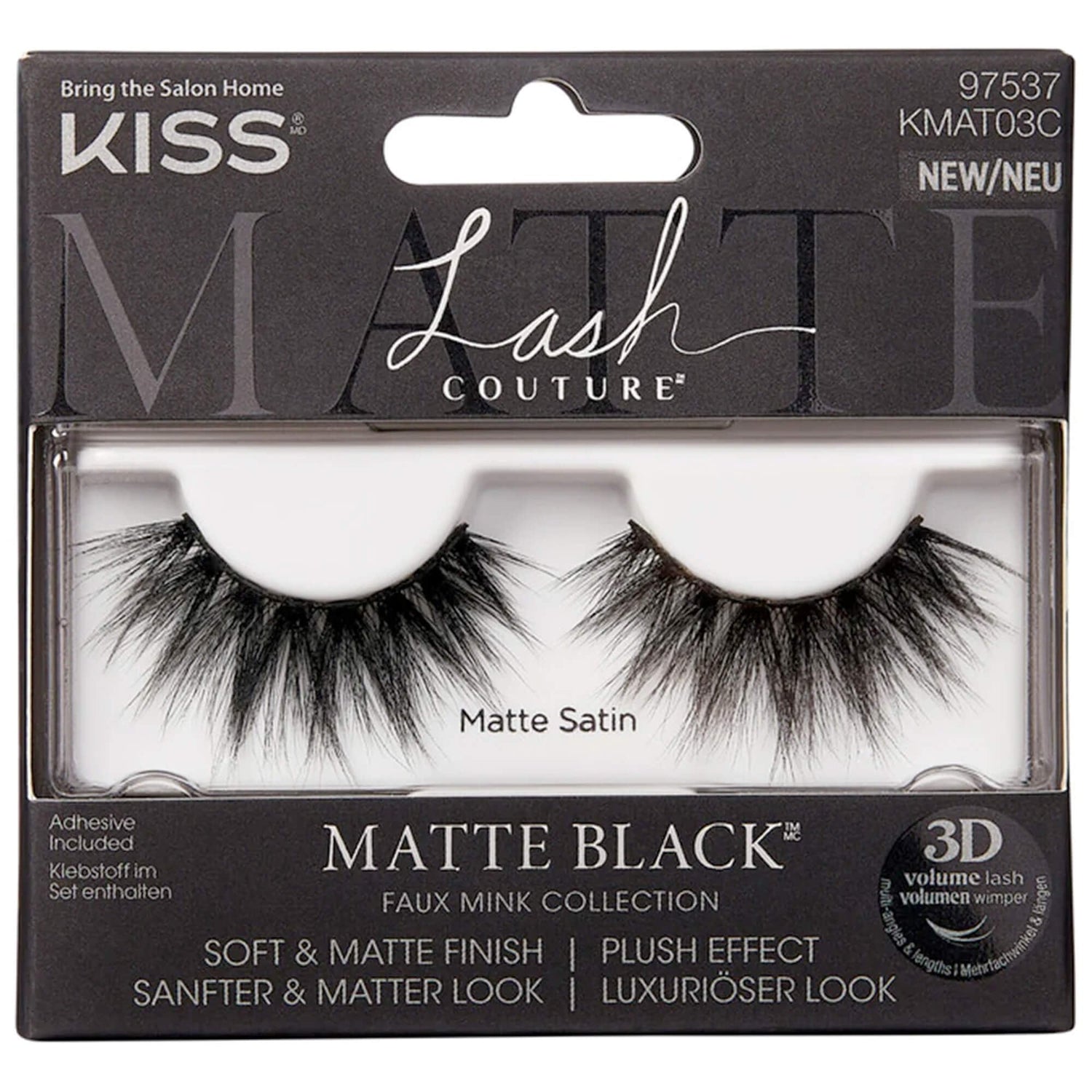 Lash Couture - Matte Black 3D Faux Mink False Eyelashes - Matte Satin (Adhesive Included 1g)