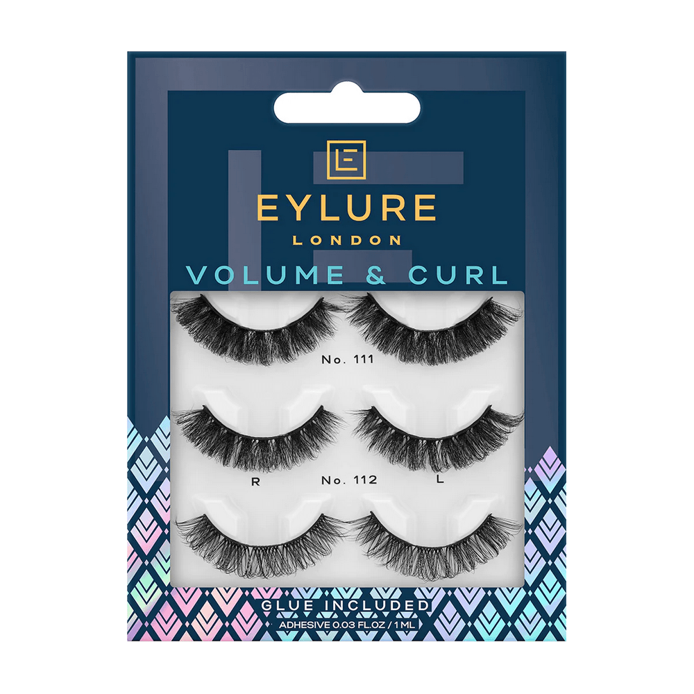 False Eyelashes - Volume & Curl Lashes Multipack x 3 (Adhesive Included 1ml)(OA70608)