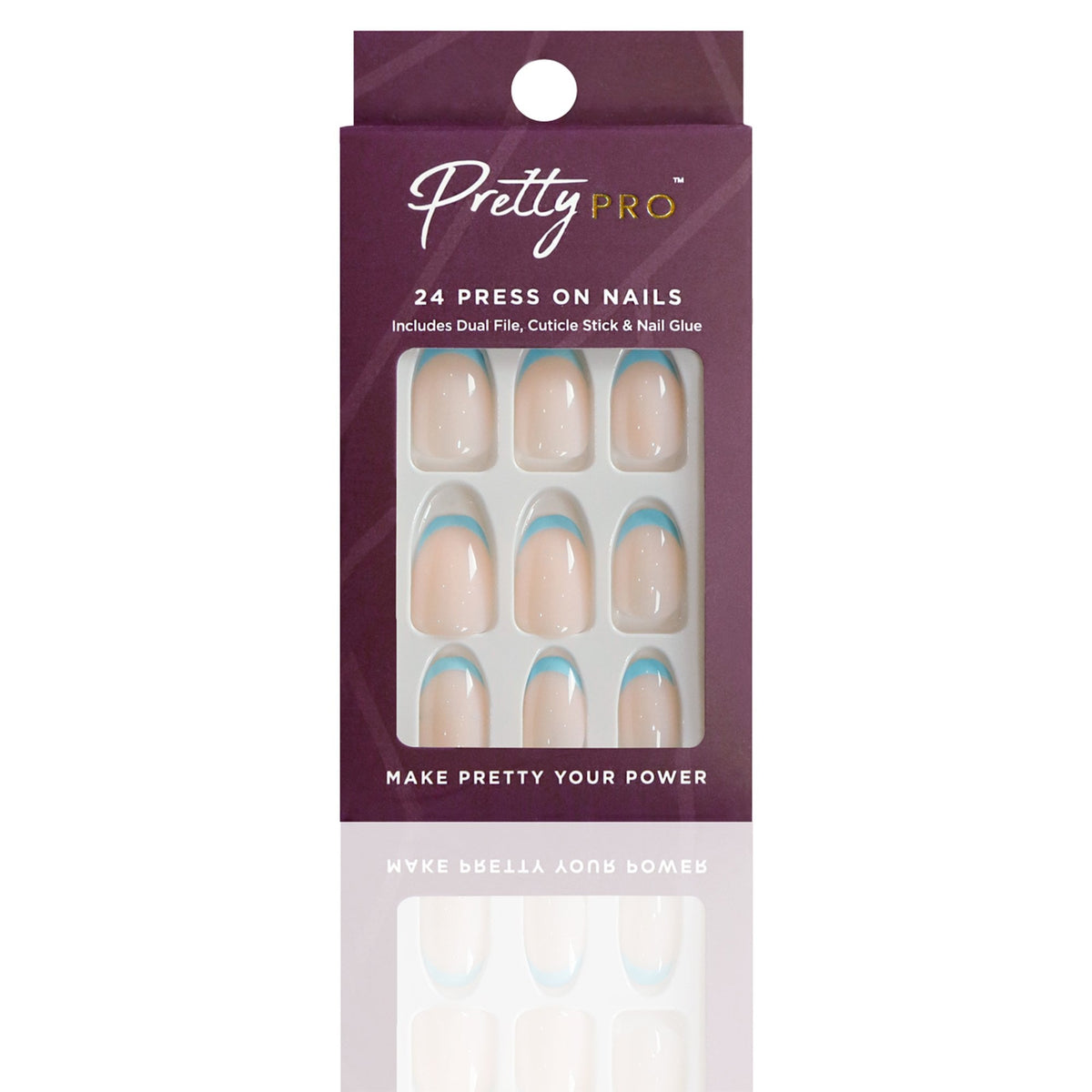 Reusable Press On False Nails - Blue Tip (24pcs)