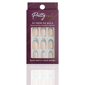Reusable Press On False Nails - Blue Tip (24pcs)