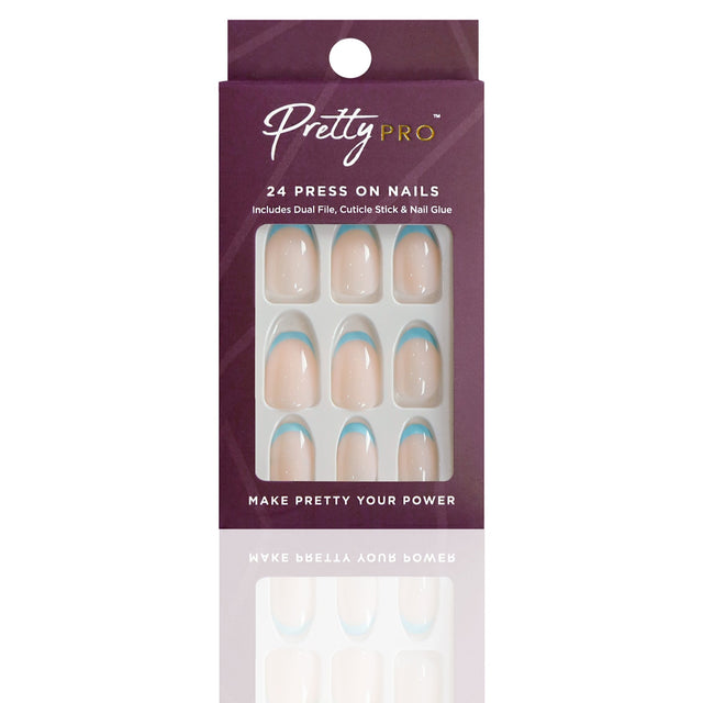 Reusable Press On False Nails - Blue Tip (24pcs)