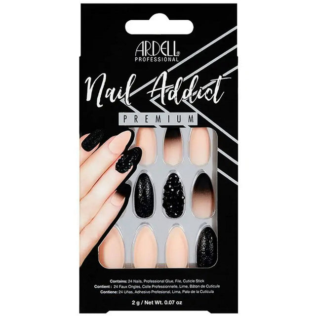 Nail Addict Premium False Nails - Black Stud & Pink Ombré (28 Nails) (75886)