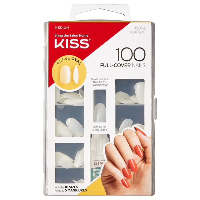 Full Cover Nail Tips - Active Oval (100 Nail Tips & Adhesive 3g)