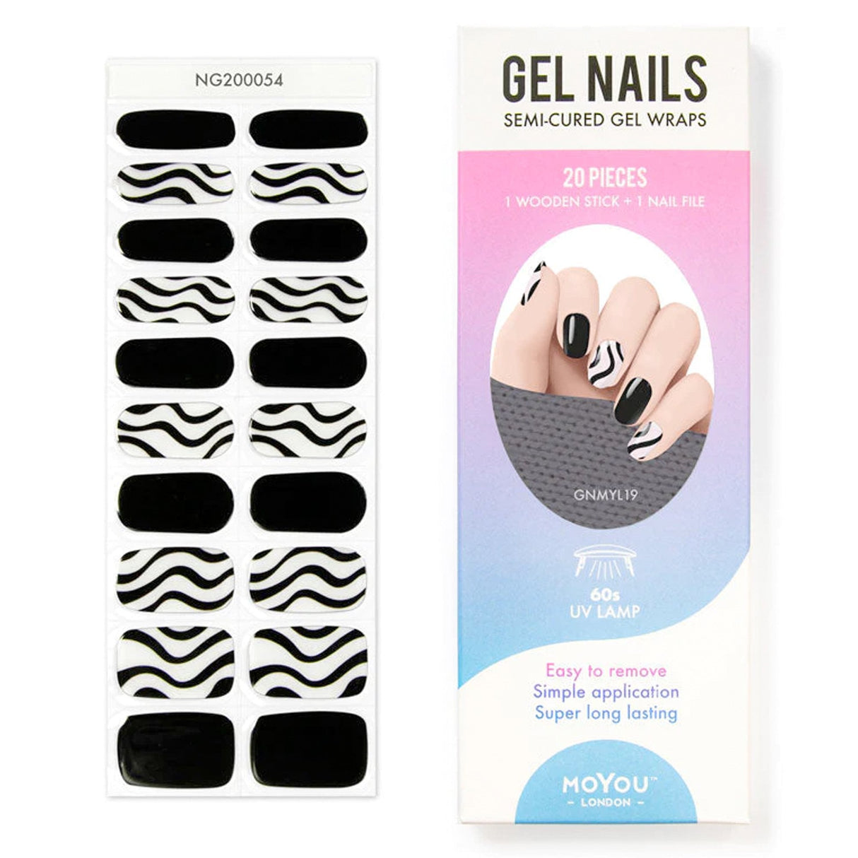 Nail Art Gel Nail Wraps - Black & White Design 19 (20 pcs)