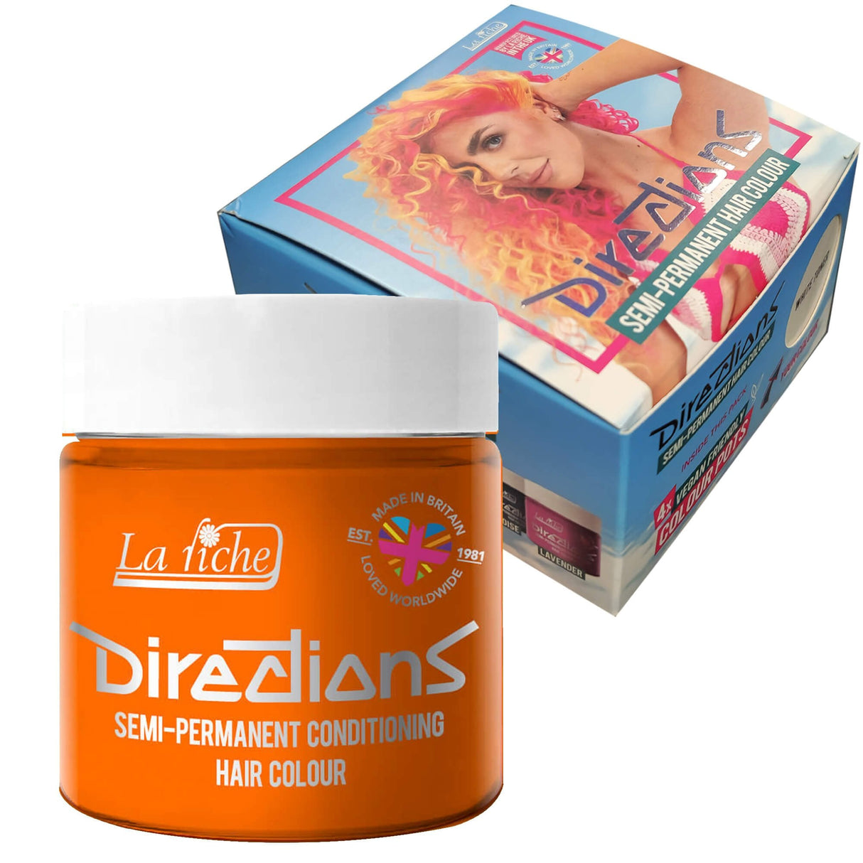 Directions Fluorescent Orange Semi-Permanent Conditioning Hair Dye (4 x 100ml)