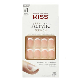 Salon Acrylic French False Nails - Bonjour (28 Nails & Adhesive 2g)