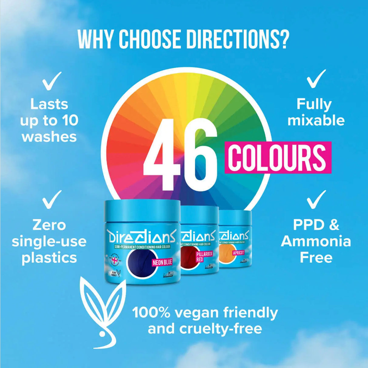 Directions Neon Blue Semi-Permanent Conditioning Hair Dye (4 x 100ml)